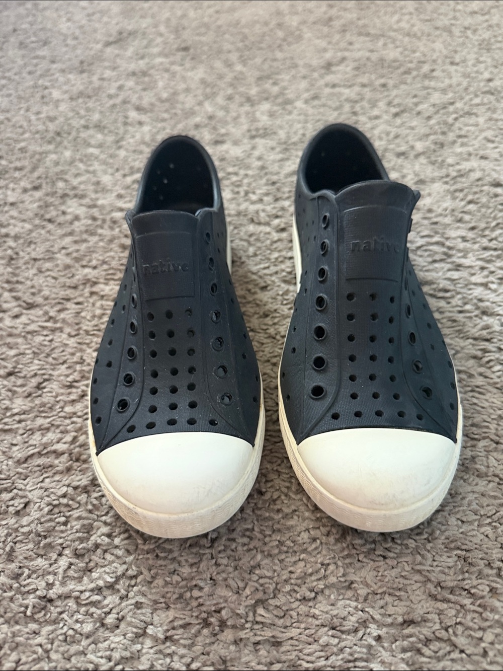 Native Kids Water Shoe Slip-On in Black with White Toe